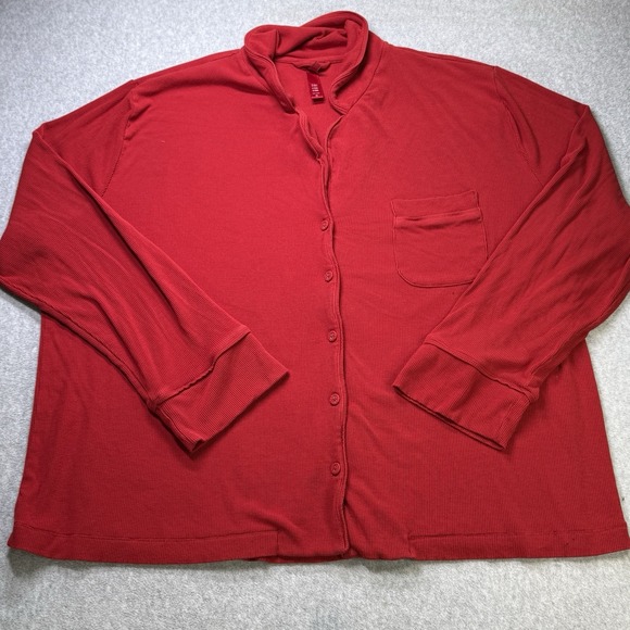 Skims Soft Lounge Button Front Top Women's XXL Red Long Sleeve‎ Loungewear Shirt - Picture 2 of 8